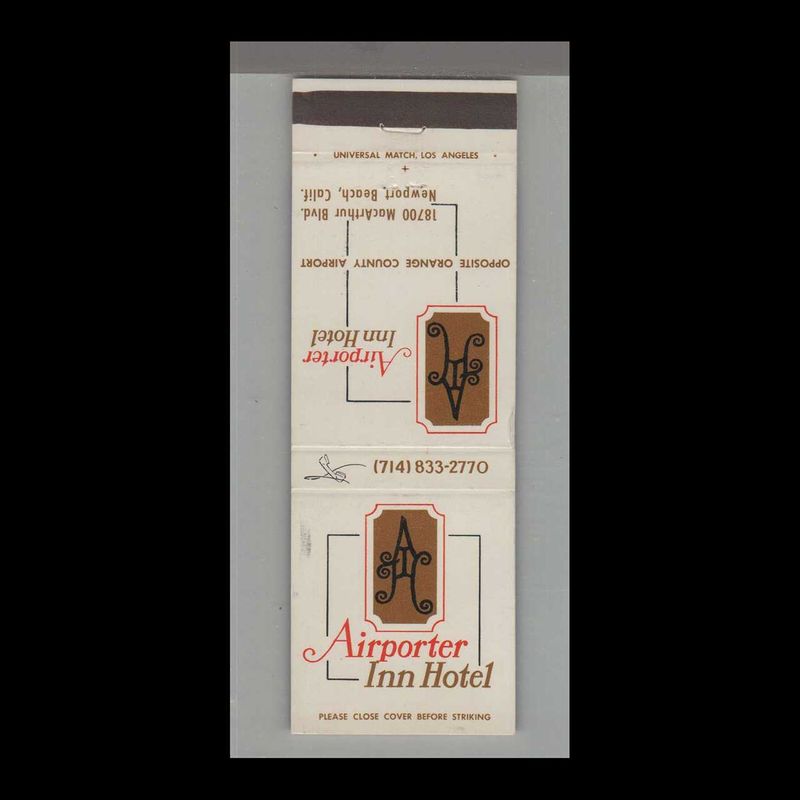 Telephone Pic - Airporter Inn Hotel Newport Beach, CA Vintage Matchbook Advertising Cover