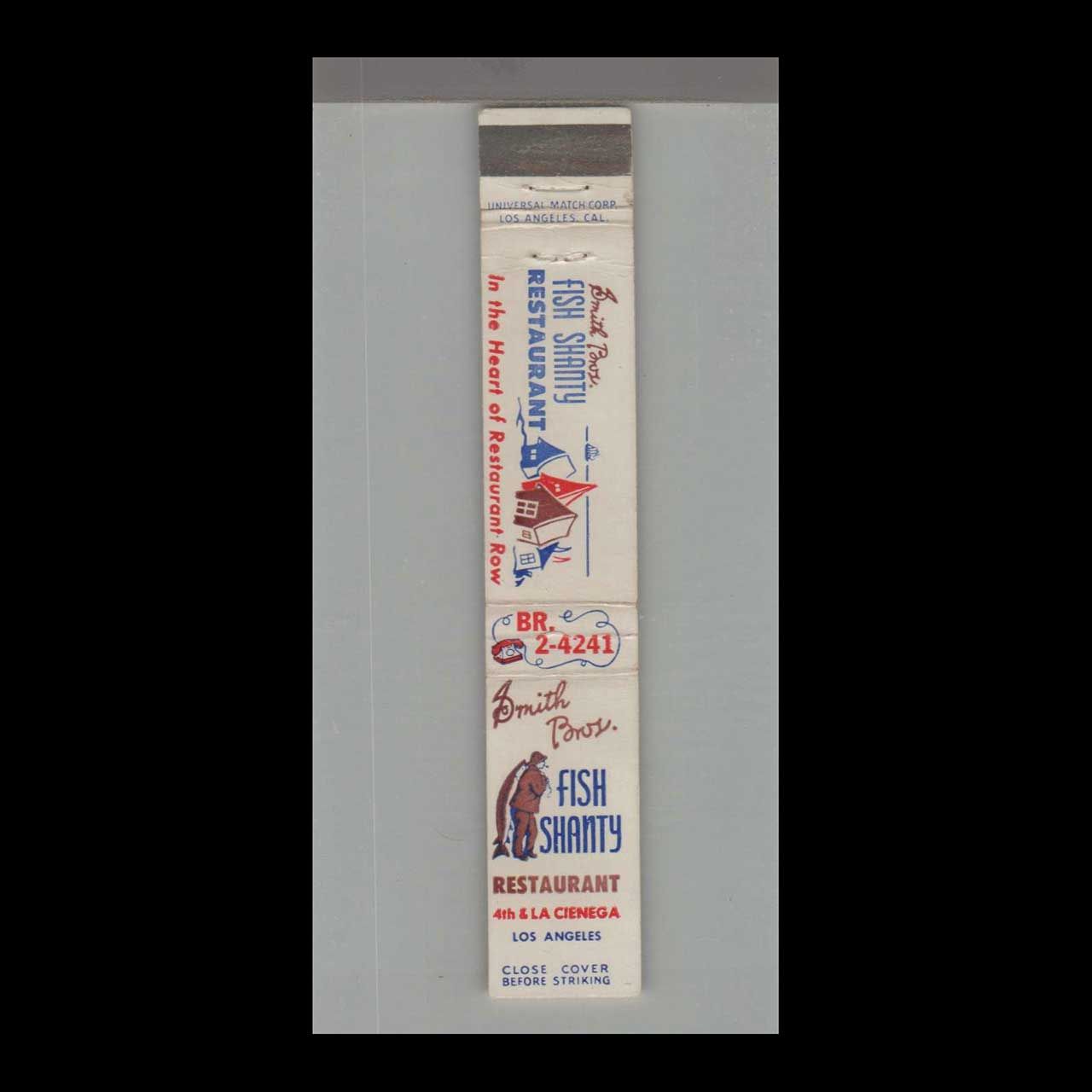 10 Strike  Smith Bros. Fish Shanty Restaurant L Vintage Matchbook Advertising Cover