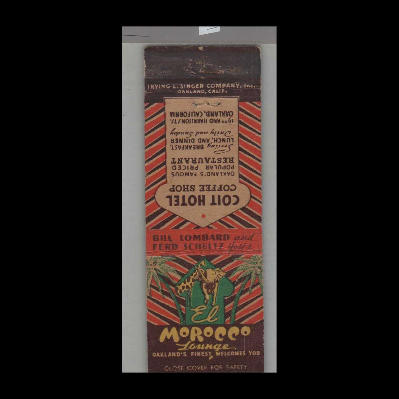 Elephant - Morocco Lounge Oakland, CA Vintage Matchbook Advertising Cover