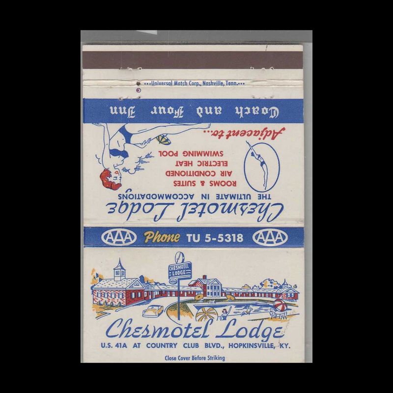 Chesmotel Lodge Hopkinsville, NY Vintage Matchbook Advertising Cover