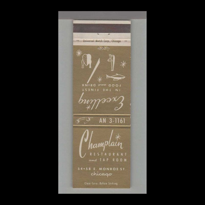 Champlain Restaurant &amp; Tap Room Chicago, IL Vintage Matchbook Advertising Cover