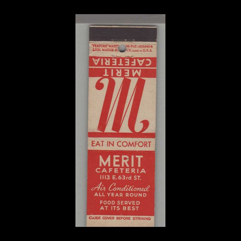 Merit Cafeteria New York, NY Vintage Matchbook Advertising Cover
