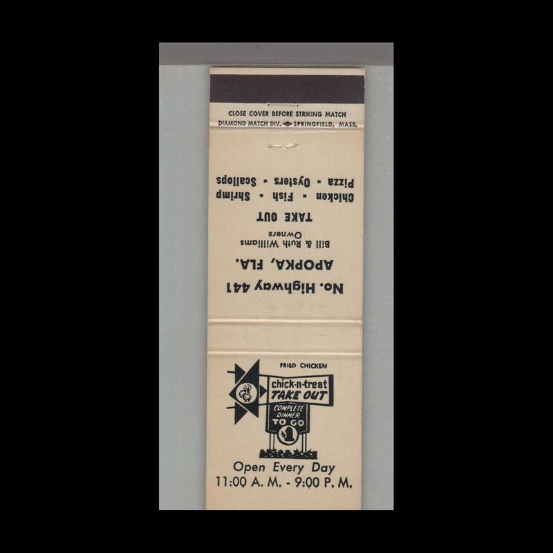 Chick-n-Treat Take Out Apopka, FL Vintage Matchbook Advertising Cover