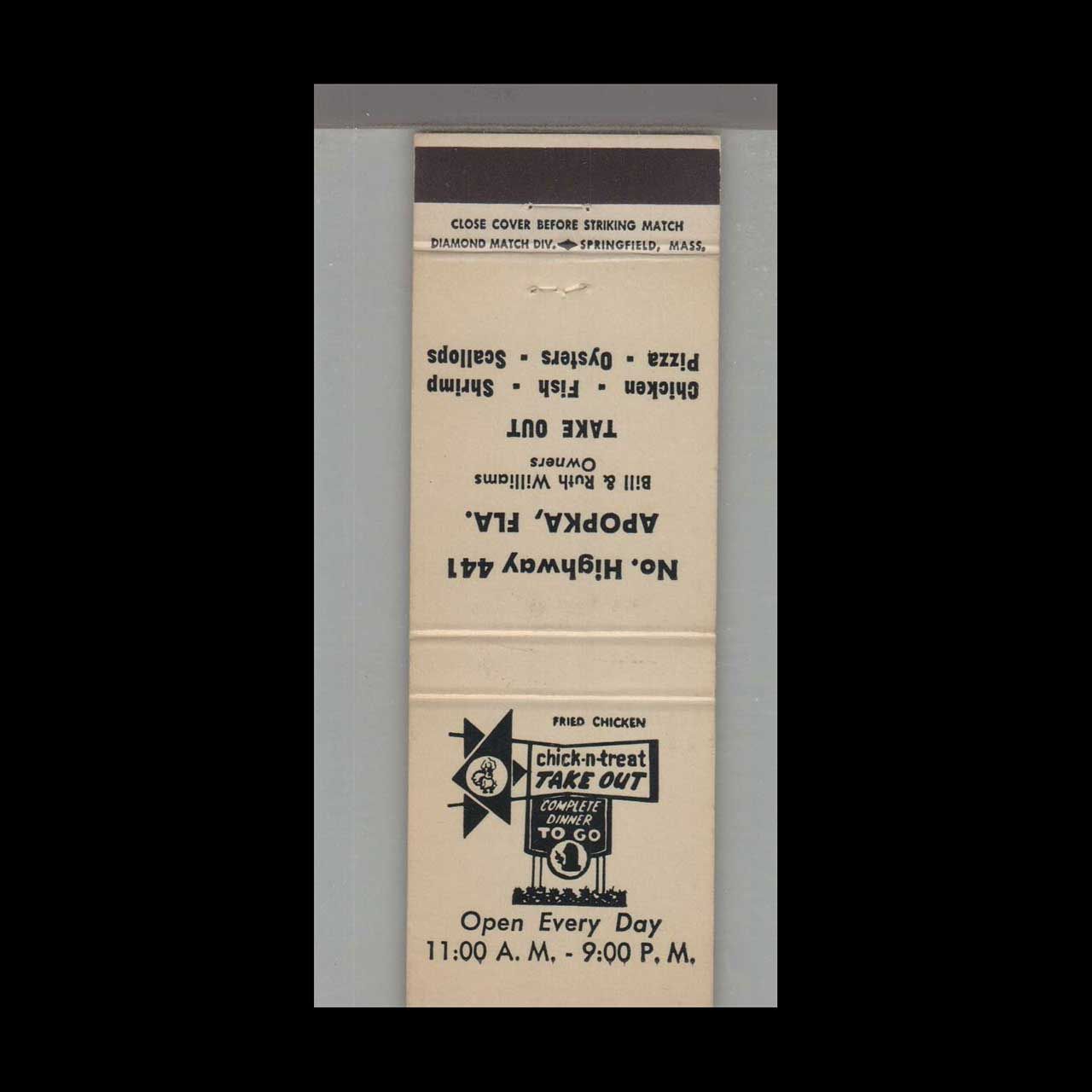 Chick-n-Treat Take Out Apopka, FL Vintage Matchbook Advertising Cover