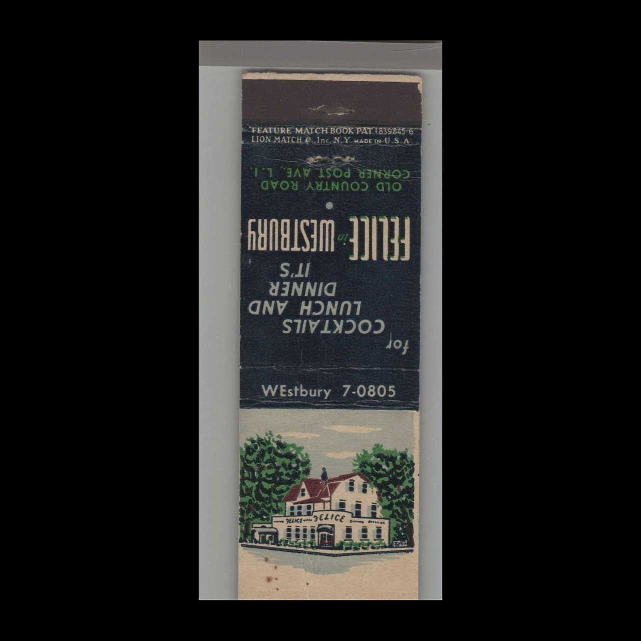 Felice Restaurant Westbury, Long Island, NY Vintage Matchbook Advertising Cover