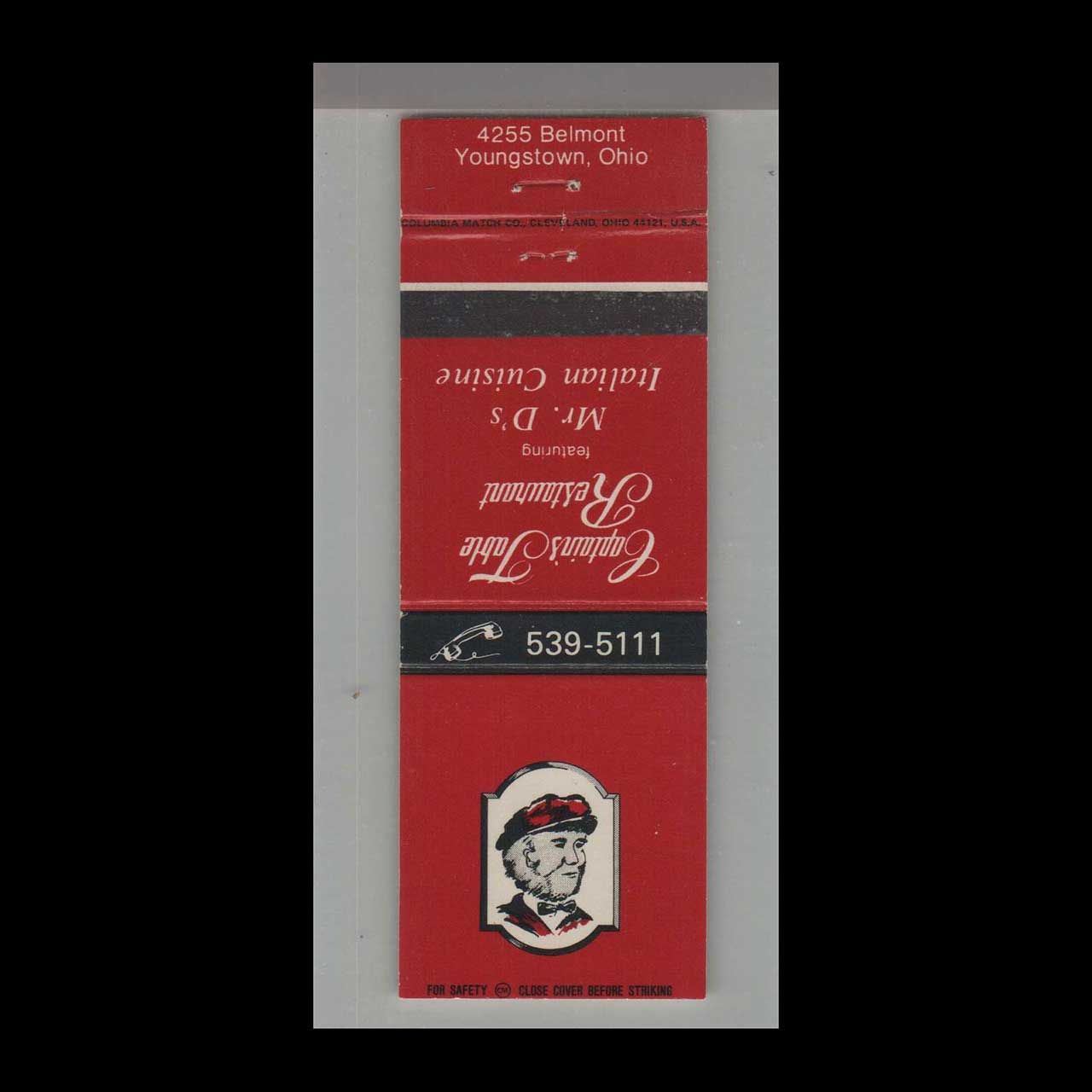 Captain&#39;s Table Restaurant Youngstown, OH Vintage Matchbook Advertising Cover