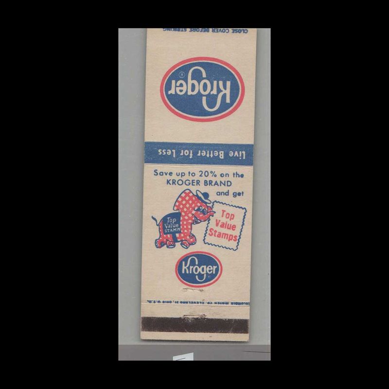 Elephant - Kroger Supermarkets Live Better For Less Vintage Matchbook Advertising Cover