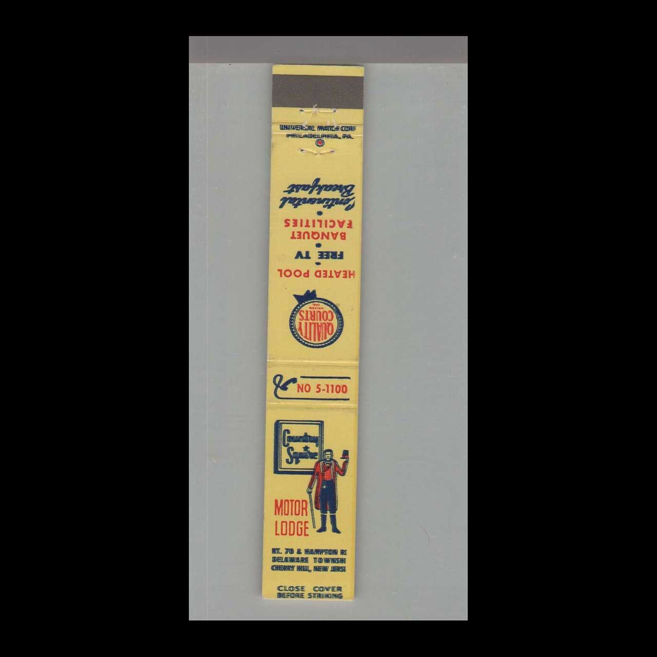 10 Strike  Country Square Motor Lodge Cherry Hi Vintage Matchbook Advertising Cover