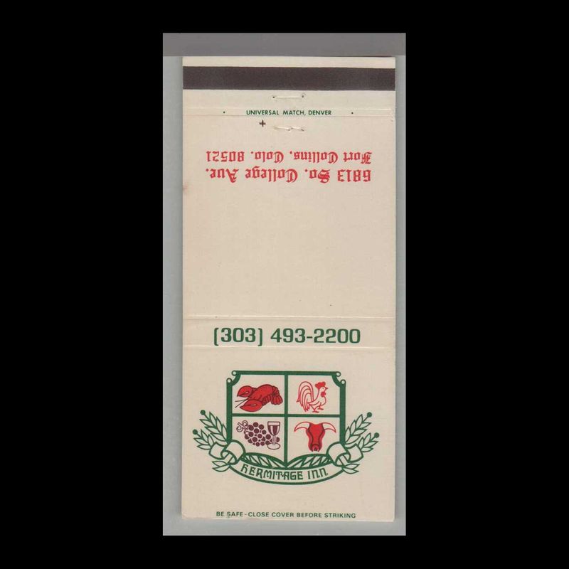 Rooster - Hermitage Inn, Fort Collins, CO Vintage Matchbook Advertising Cover