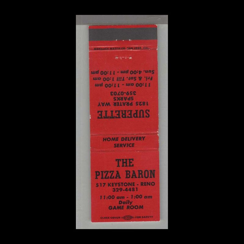 Pizza Place - The Pizza Baron Reno, NV Vintage Matchbook Advertising Cover
