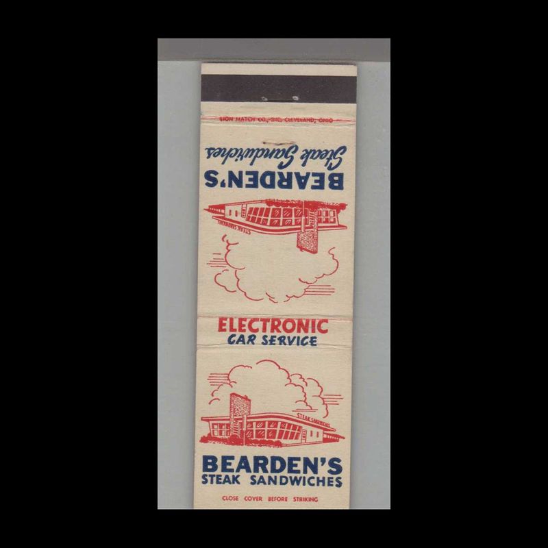 Bearden&#39;s Steak Sandwiches Cleveland, OH Vintage Matchbook Advertising Cover