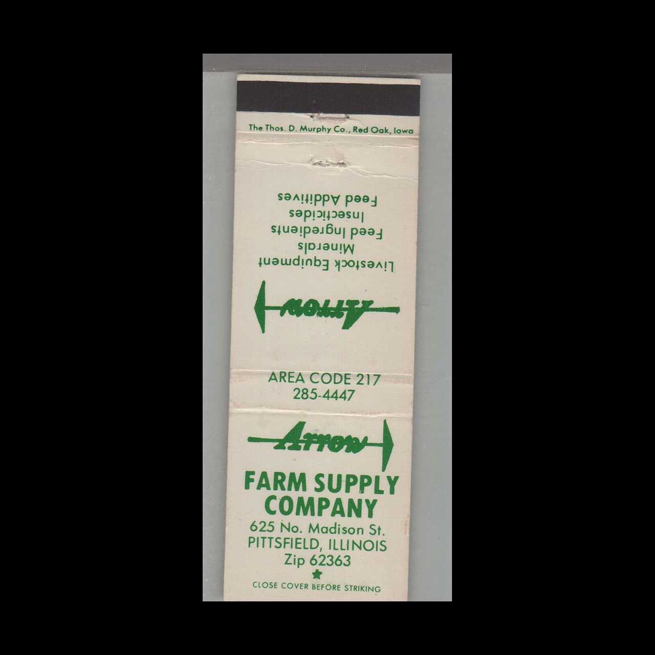 Farm -  Farm Supply company Pittsfield, IL Vintage Matchbook Advertising Cover