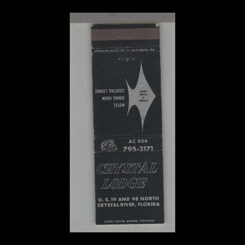 Crystal Lodge Crystal River, FL Vintage Matchbook Advertising Cover