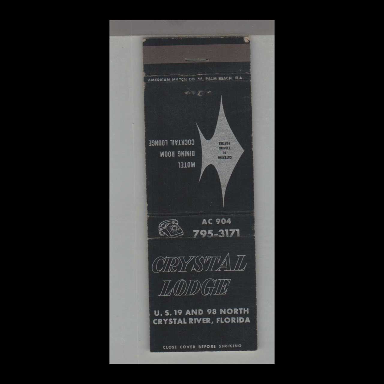 Crystal Lodge Crystal River, FL Vintage Matchbook Advertising Cover