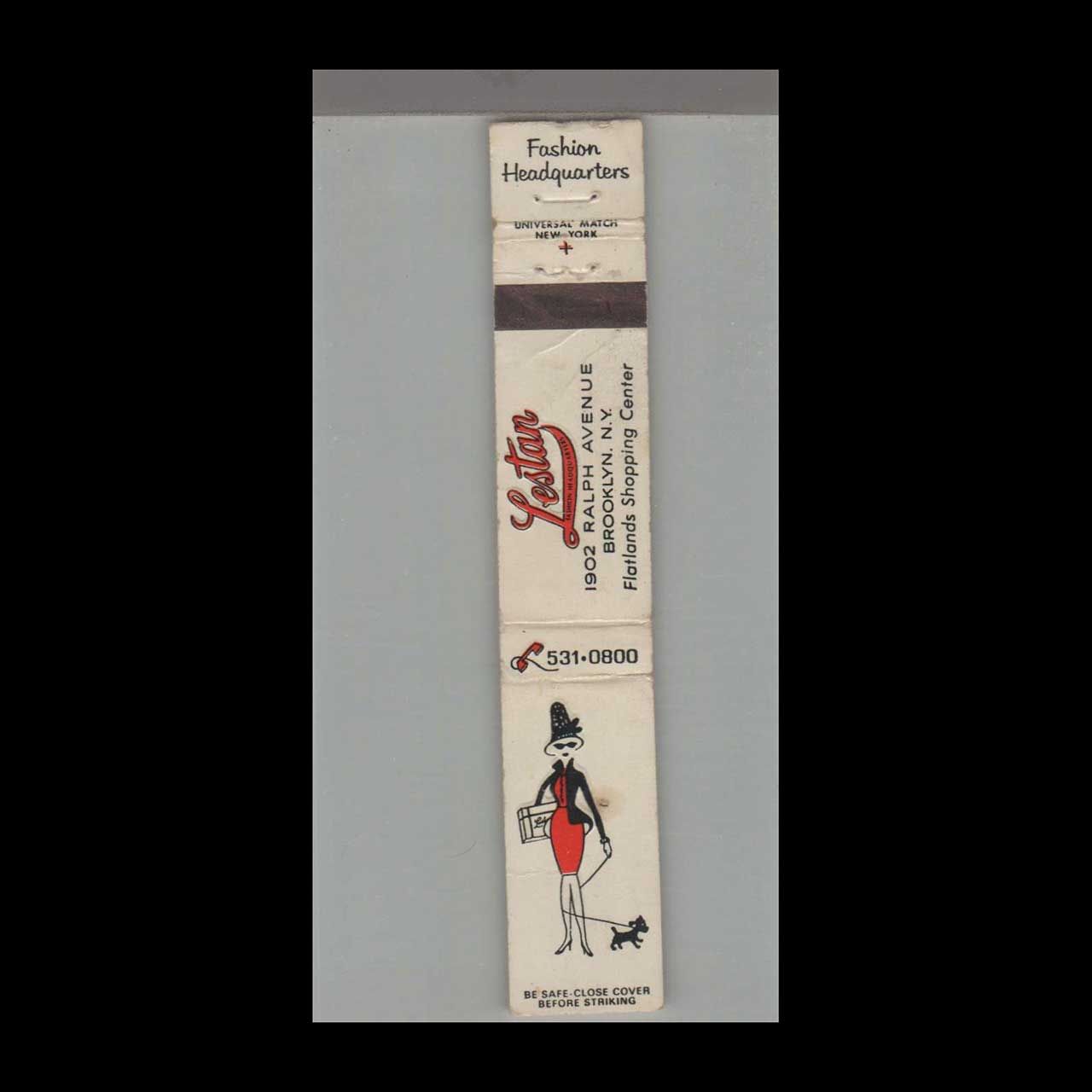 10 Strike  Lestan Fashion HQ Brooklyn, NY Vintage Matchbook Advertising Cover