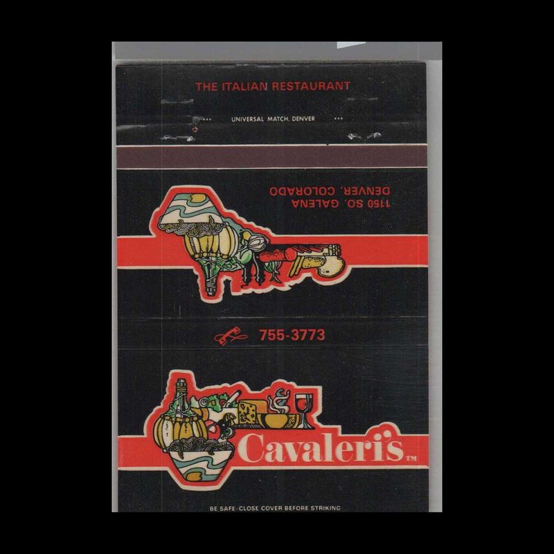 Cavaleri&#39;s Restaurant Denver, CO Vintage Matchbook Advertising Cover