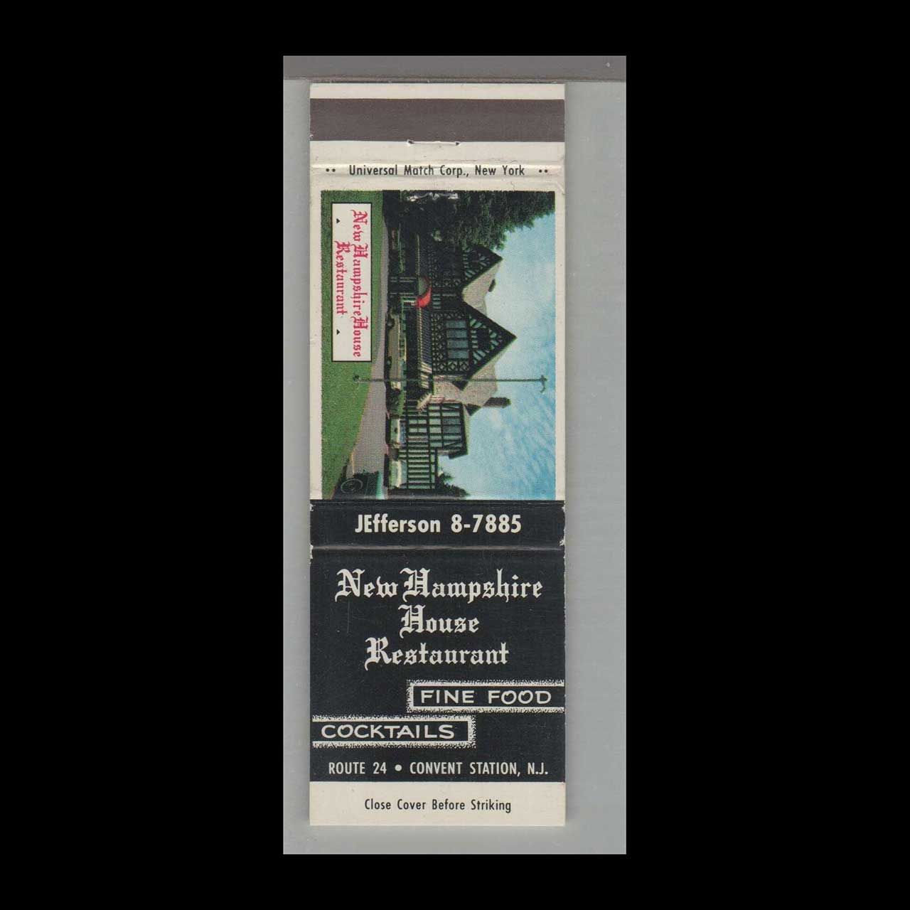 Matchorama - New Hampshire House Restaurant Convent Station, N Vintage Matchbook Advertising Cover