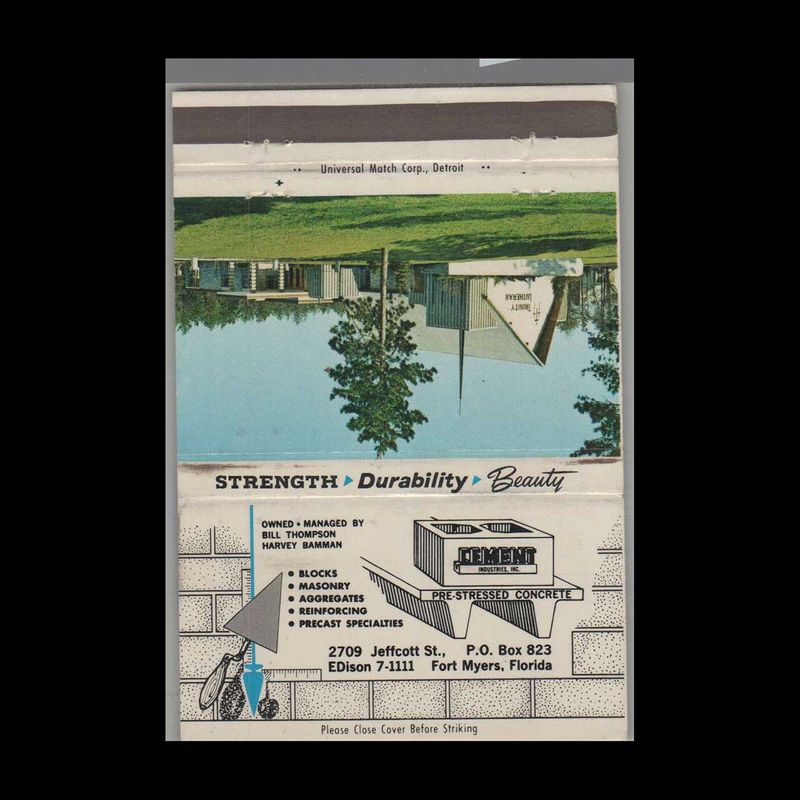 Cement Industries Fort Myers, FL Vintage Matchbook Advertising Cover