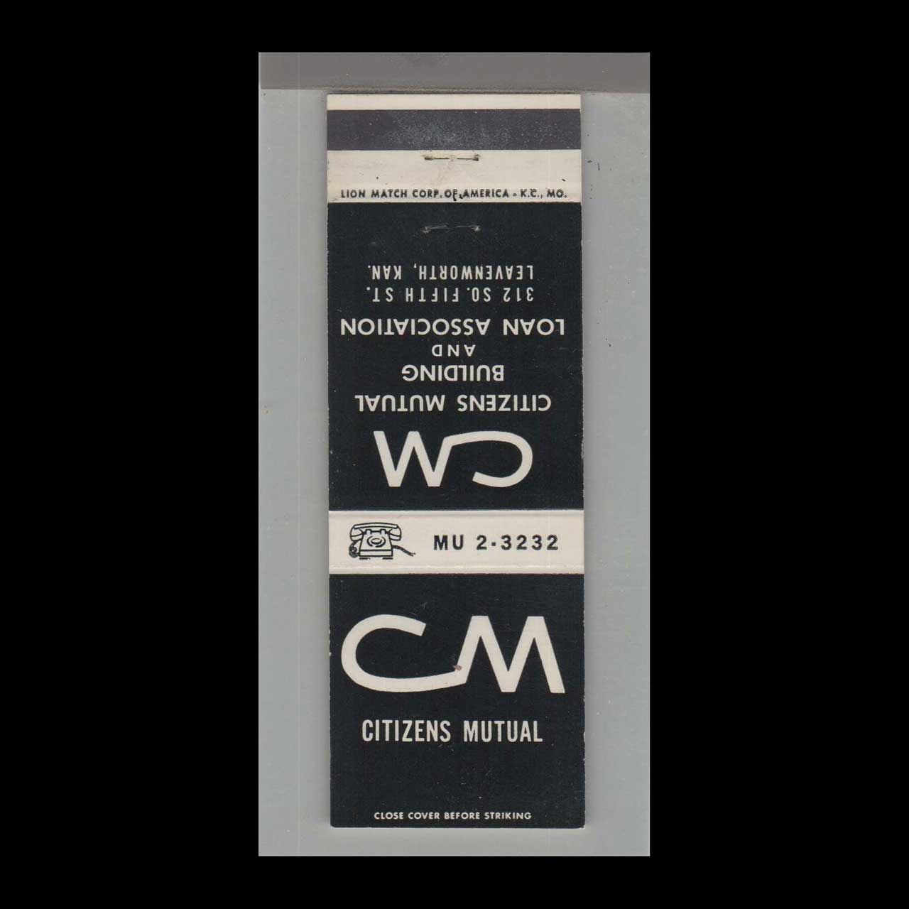 Citizens Mutual &amp; Building &amp; Loan Assoc. Leave Vintage Matchbook Advertising Cover