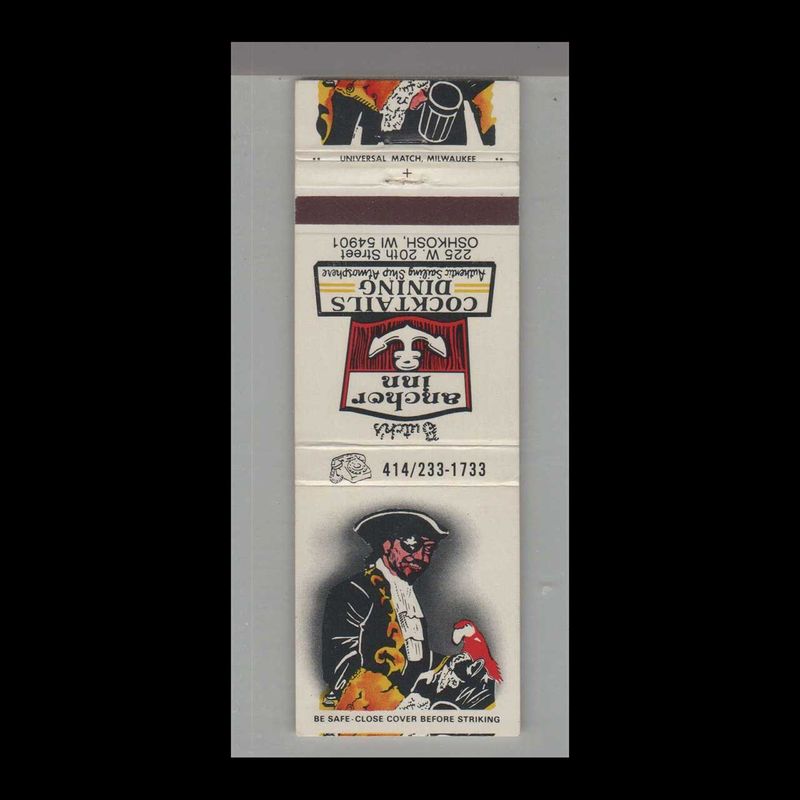 Anchor Inn Restaurant Oshkosh, WI Vintage Matchbook Advertising Cover