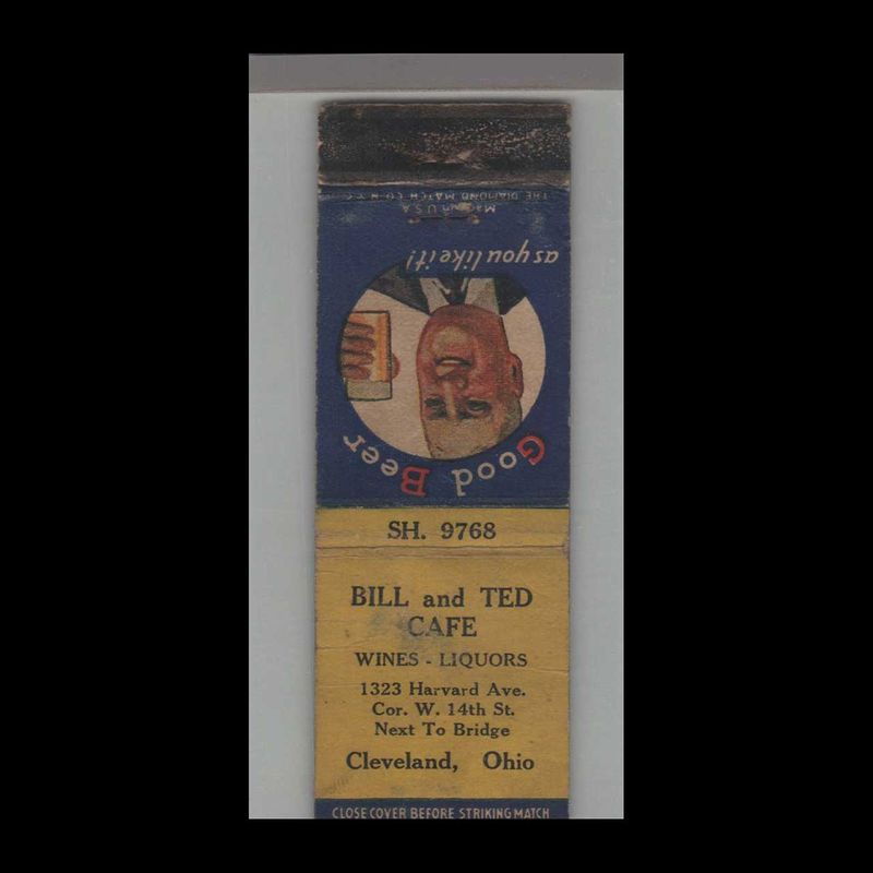 Bill and Ted Café Cleveland, OH Vintage Matchbook Advertising Cover