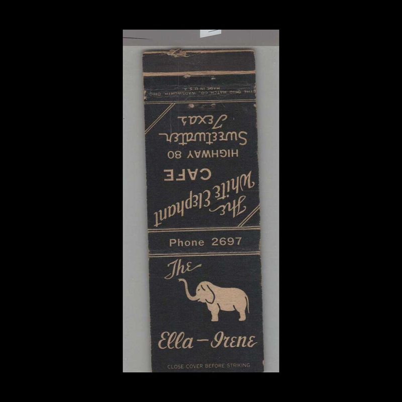 Elephant - The White Elephant Café Sweetwater, TX Vintage Matchbook Advertising Cover