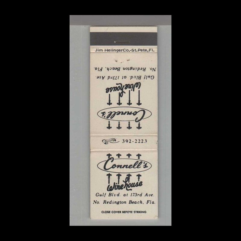 Connell&#39;s Wine House North Redington Beach, FL Vintage Matchbook Advertising Cover
