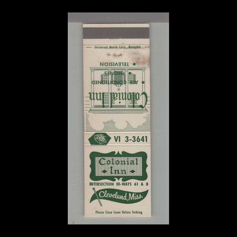 Colonial Inn Cleveland, MS Vintage Matchbook Advertising Cover