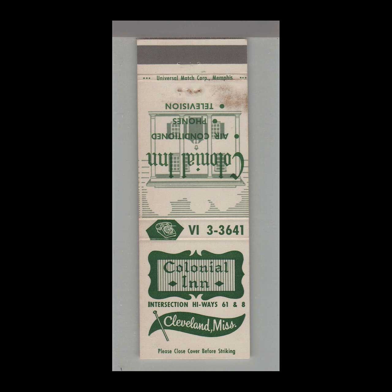 Colonial Inn Cleveland, MS Vintage Matchbook Advertising Cover
