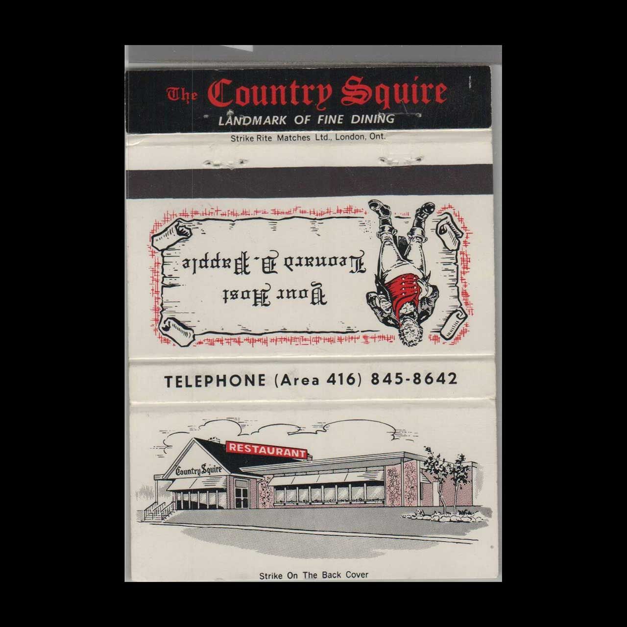 The Country Squire Restaurant Oakville, Ontario Ca Vintage Matchbook Advertising Cover