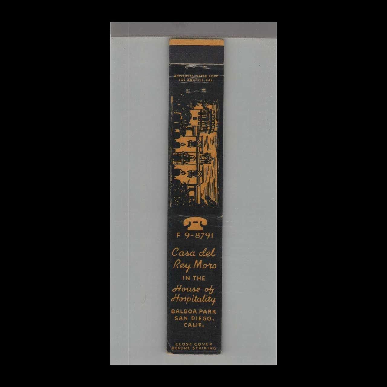 10 Strike  Casa del Rey Moro San Diego, CA Vintage Matchbook Advertising Cover