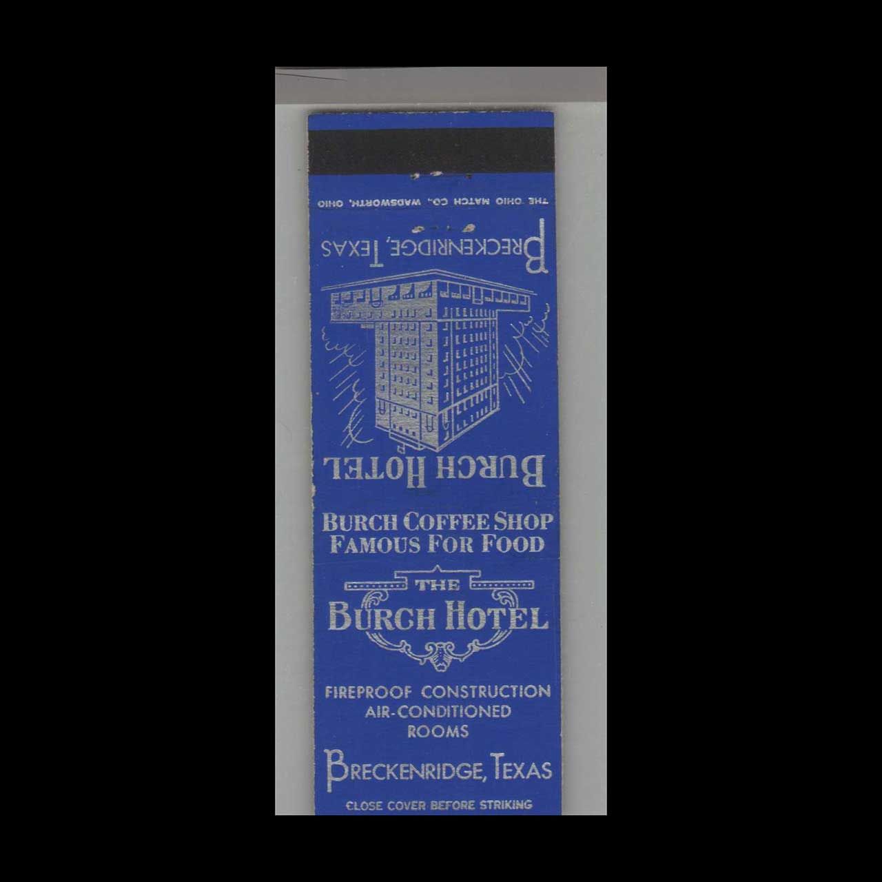 Burch Hotel Breckenridge, TX Vintage Matchbook Advertising Cover