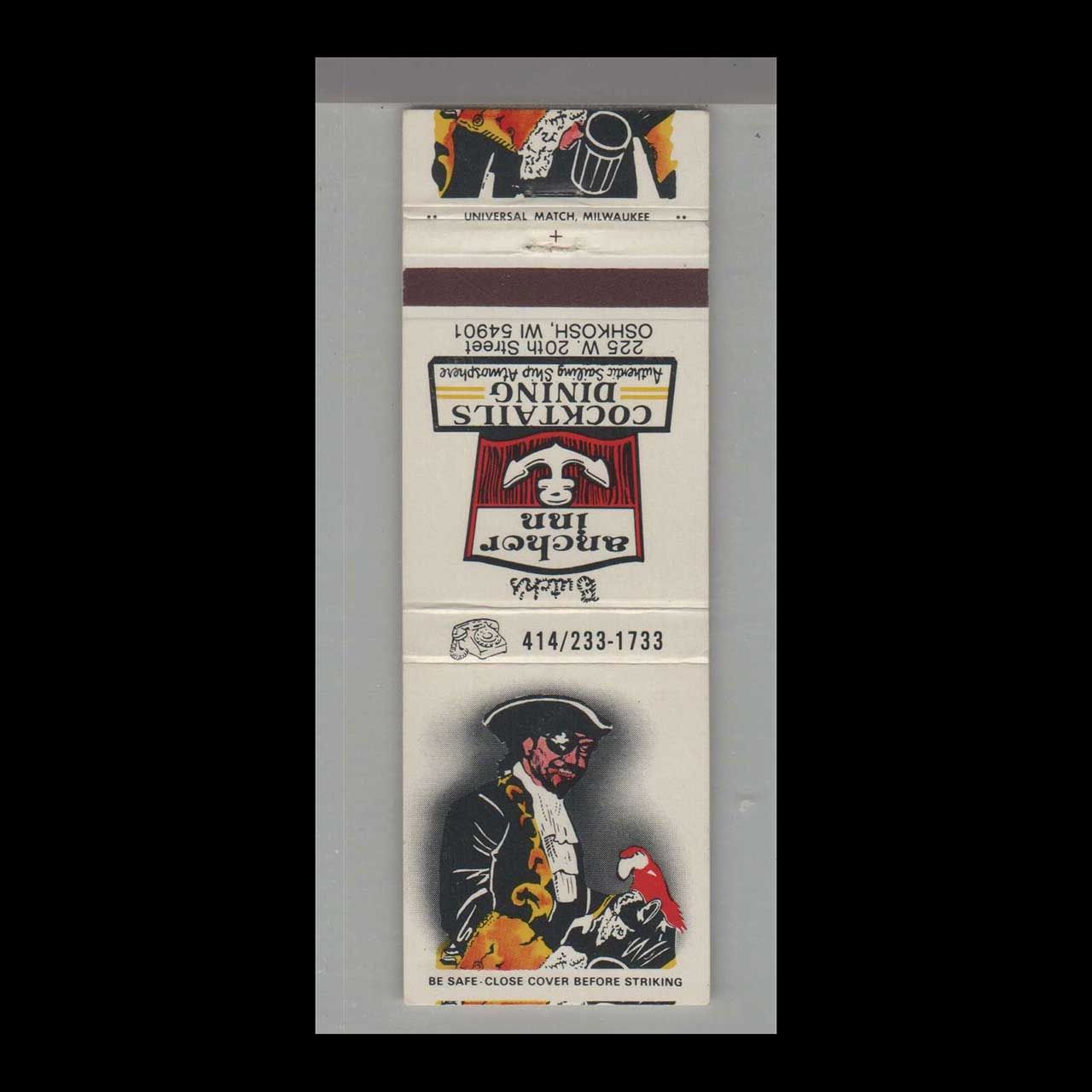 Anchor Inn Restaurant Oshkosh, WI Vintage Matchbook Advertising Cover