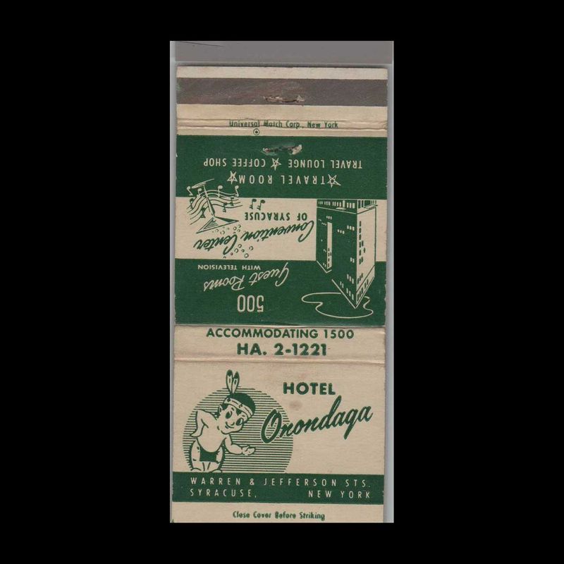 Hotel Onondaga, Syracuse, NY Vintage Matchbook Advertising Cover