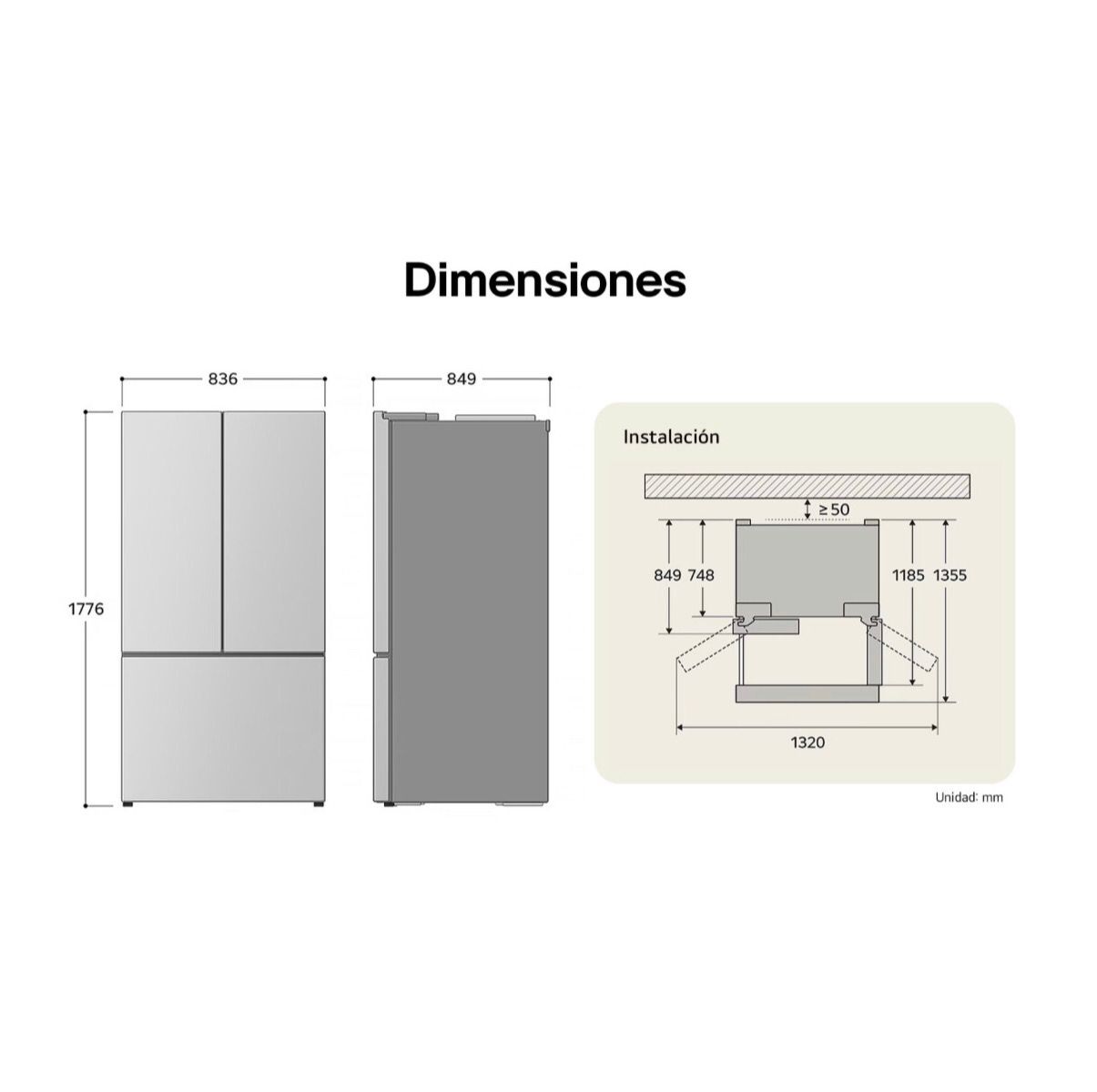 Refrigerador LG French Door 3 puertas 25 pies³ Gris