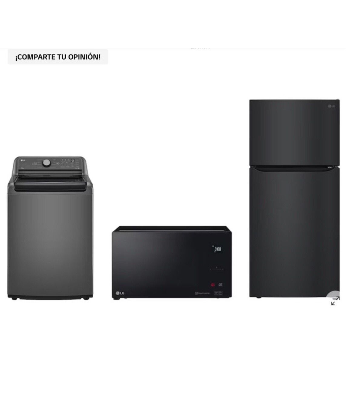 Lavadora LG 21 kg + Horno Microondas NeoChef™ 1.5 pies³ + Refrigerador 20 pies Negro