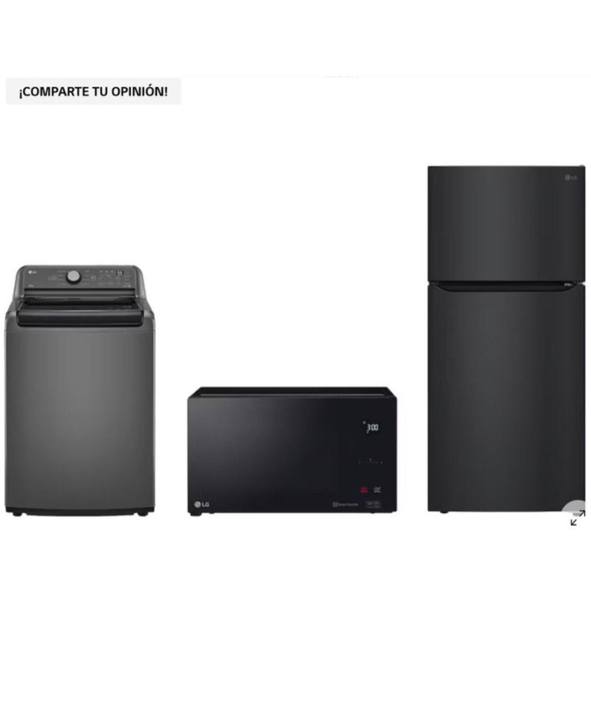Combo Lavadora LG 21 kg + Horno Microondas NeoChef™ 1.5 pies³ + Refrigerador 20 pies Negro