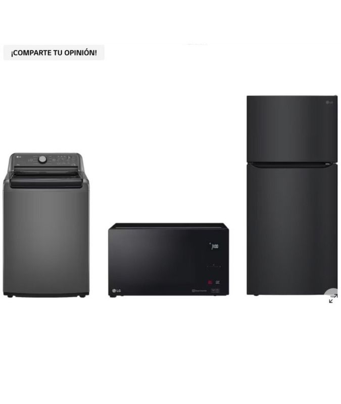 Combo Lavadora LG 21 kg + Horno Microondas NeoChef™ 1.5 pies³ + Refrigerador 20 pies Negro