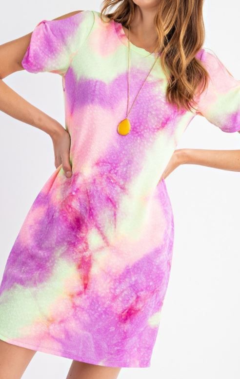 Tie-Dye Knot Sleeve Mini Dress