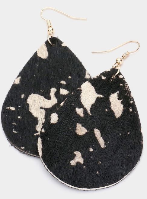 Cowhide Leather Teardrop Earrings