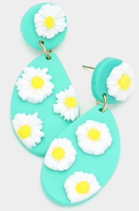 Daisy Flower Accented Polymer Clay Earrings