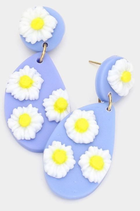 Daisy Flower Accented Polymer Clay Earrings