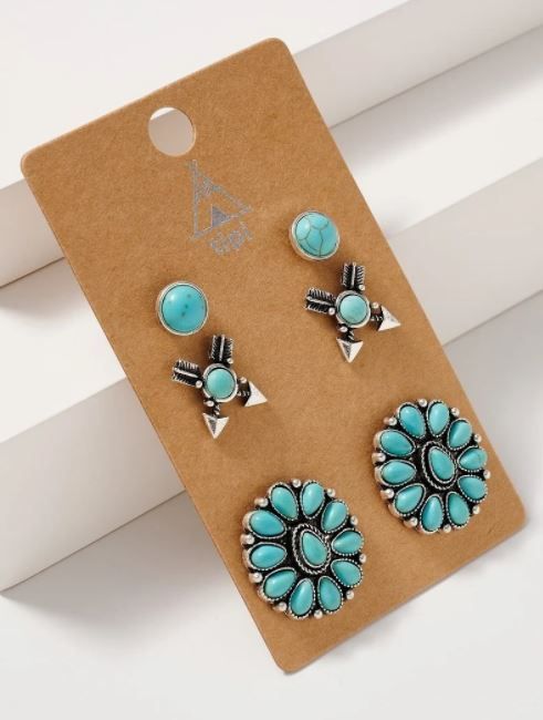Set of 3 Western Style Stud Earrings