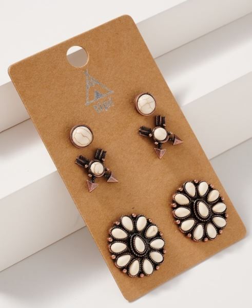 Set of 3 Western Style Stud Earrings