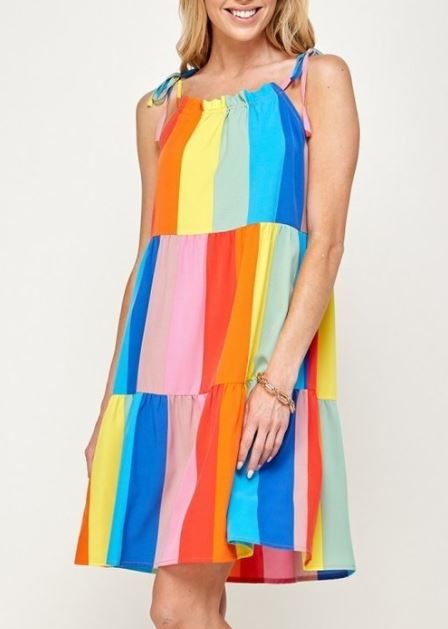 Rainbow Tie Strap Short Dress