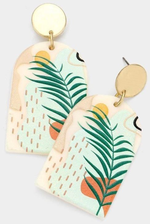 Cactus Printed Resin Dangle Earrings