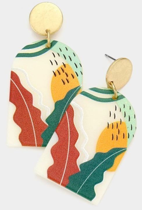 Cactus Printed Resin Dangle Earrings