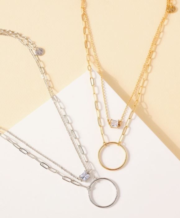 Double Layered Circle &amp; Stone Necklace