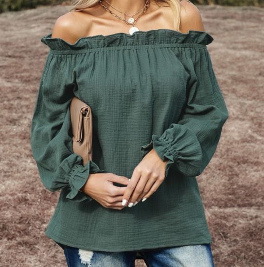 Green Off The Shoulder Ruffled Top