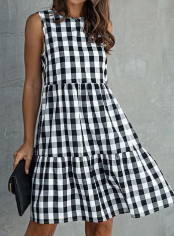 Plaid Sleeveless Short Dress